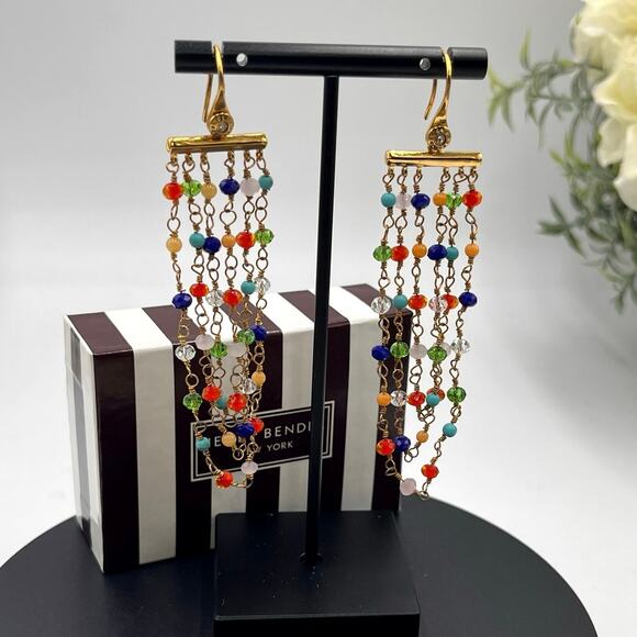 Henri Bendel Jewelry - Henri Bendel Rainbow Multicolor Bright Beaded Chandelier Pierced Earrings New